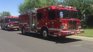 (Ride along) Riverside County/ Cal Fire (Indio) Engine 86 responding with Truck 86 to a garage fire