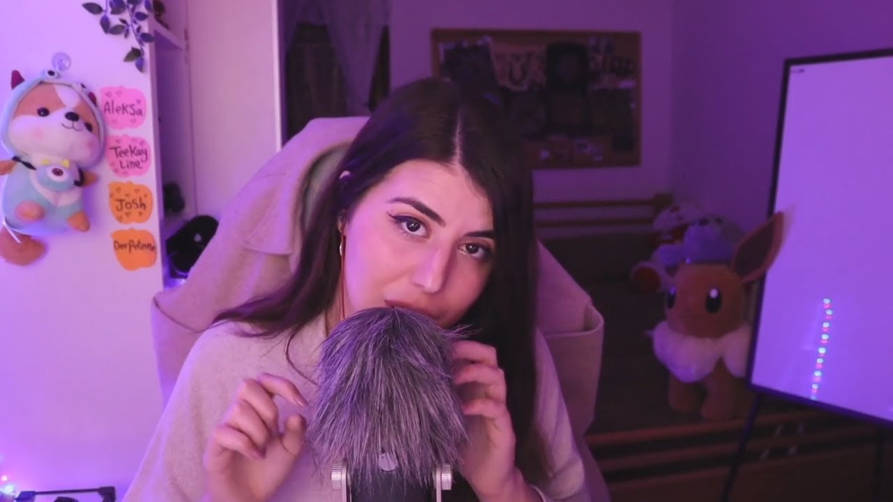 ASMR Scratching Fluffy Mic With Gentle Whispers ("Shhh" , "It's Okay", And More)