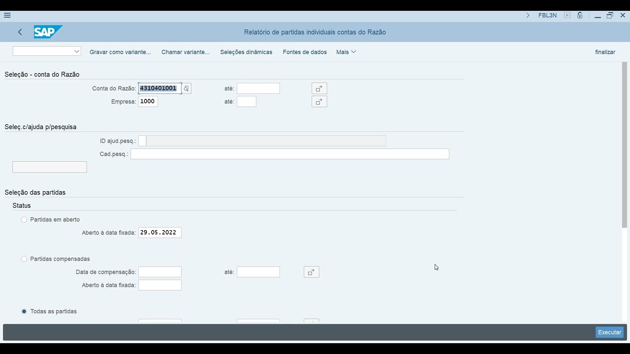 FBL3N - Relatório de Partidas Individuais de Contas do Razão