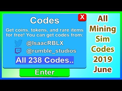 All Codes For Mining Simulator 238 Codes 2019 June Youtube