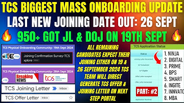 TCS 950+ GOT ONBOARDING MAIL & JOINING ON 19 & 26 SEPT | TCS START GENERATING OFFER & JOINING LETTER