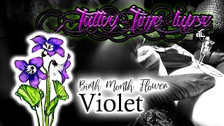 A Violet Tattoo Symbolizing Modesty & Faithfulness - February Birth Month Flower - Tattoo Time lapse