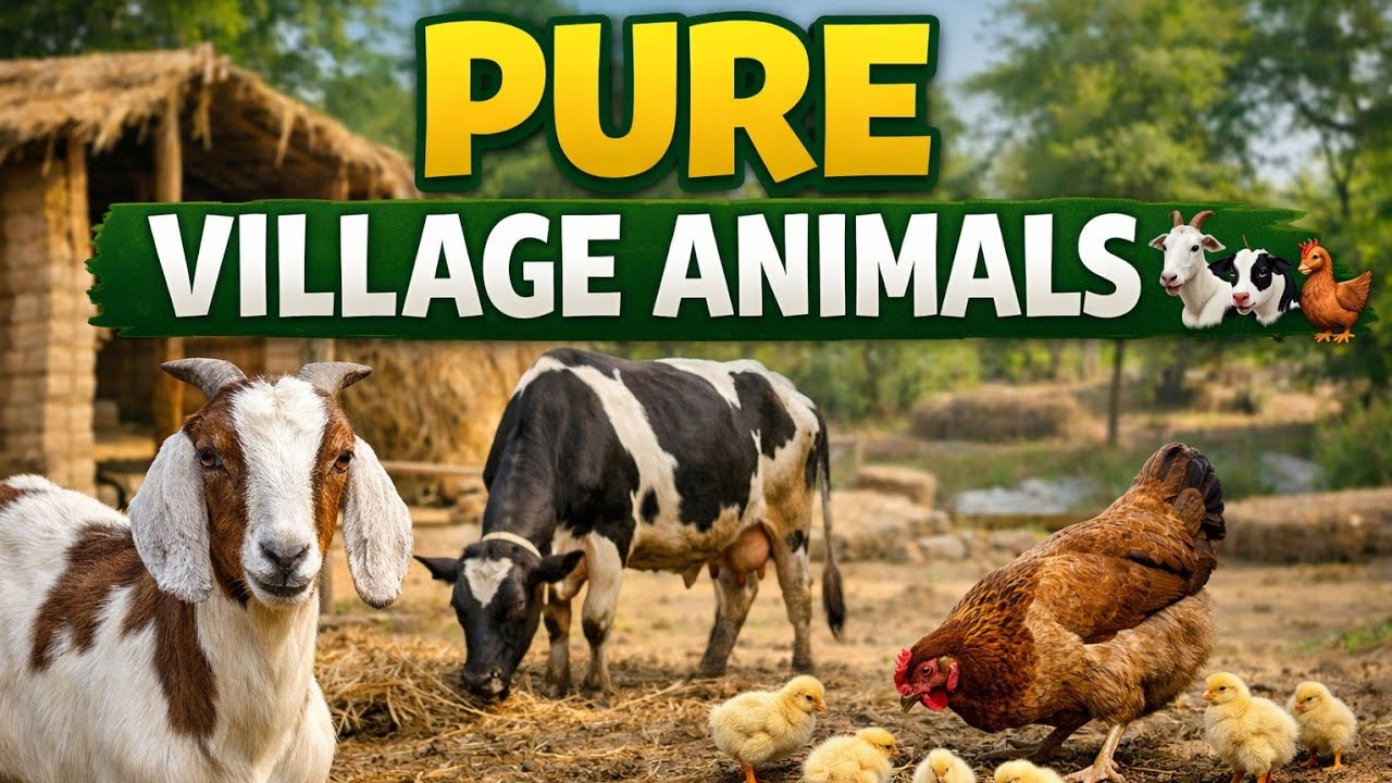 Village Animals Life | Goat, Cow, Hen & Chicks | Pure Natural Village Sounds