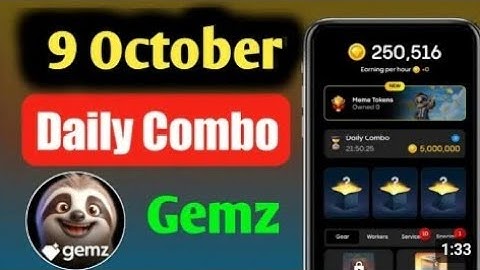 9 October Gemz Daily Combo Today | Gems Daily Combo Card Today |  Daily Combo Gemz🔥