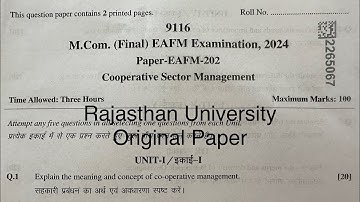 Mcom (F) exam paper 2024 | EAFM |Cooperative Sector Management | Dr. Ruchi Khandelwal