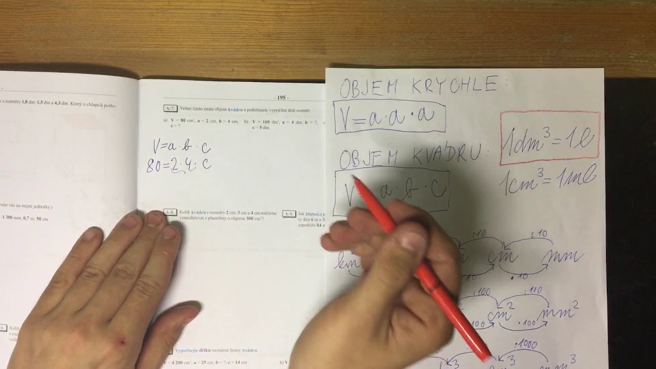 Objem krychle a kvádru, převody jednotek - cvičení
