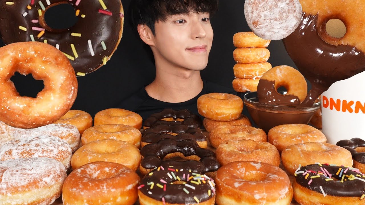 ASMR MUKBANG DONUTS WITH COFFEE & NUTELLA CHOCOLATE (Caramel Macchiato)