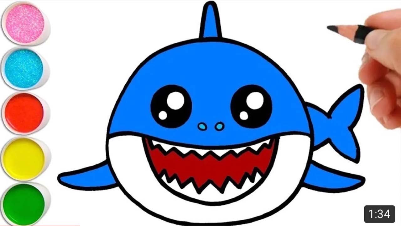 Bolalar uchun akula chizish | Drawing Baby Shark for kids song | Рисуем ...