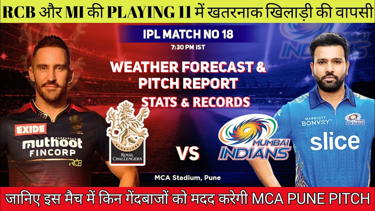 IPL 2022 Match 18 RCB vs MI Today IPL Match Pitch Report || MCA Stadium Pune Pitch Report