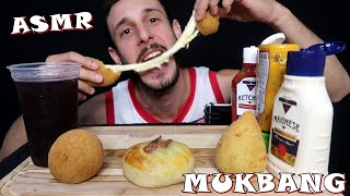 COXINHA, BOLINHA DE QUEIJO, HAMBURGUER E SUCO DE UVA - ASMR MUKBANG (sons de mastigação)