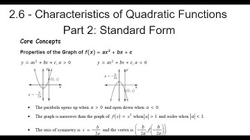 IM 3 2.6 Characteristics of Quadratic Functions Part 2 Standard Form
