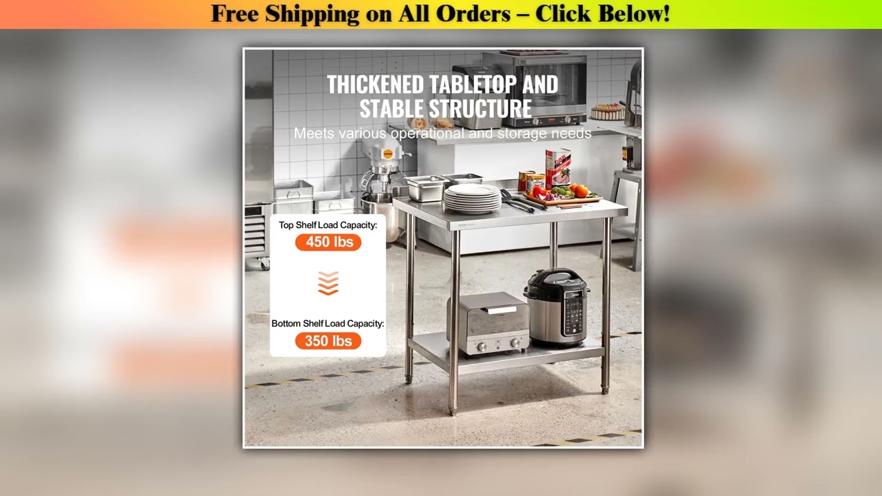 SucceBuy Stainless Steel Work Table Commercial Heavy Duty Food Prep Worktable with Adjustable