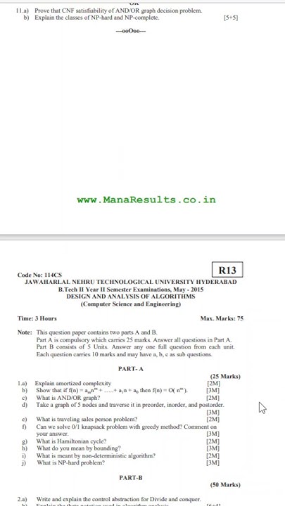 Jntuh Previous Question Papers 1st Year DESIGN AND ANALYSIS OF ALGORITHMS JNTUH PREVIOUS QUESTION PAPERS|CSE