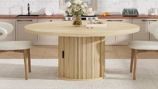 Garvee 47 Inch Round Dining Table for 4, Kitchen Table with 2 Layer Storage Shelf and a Drawer Revie