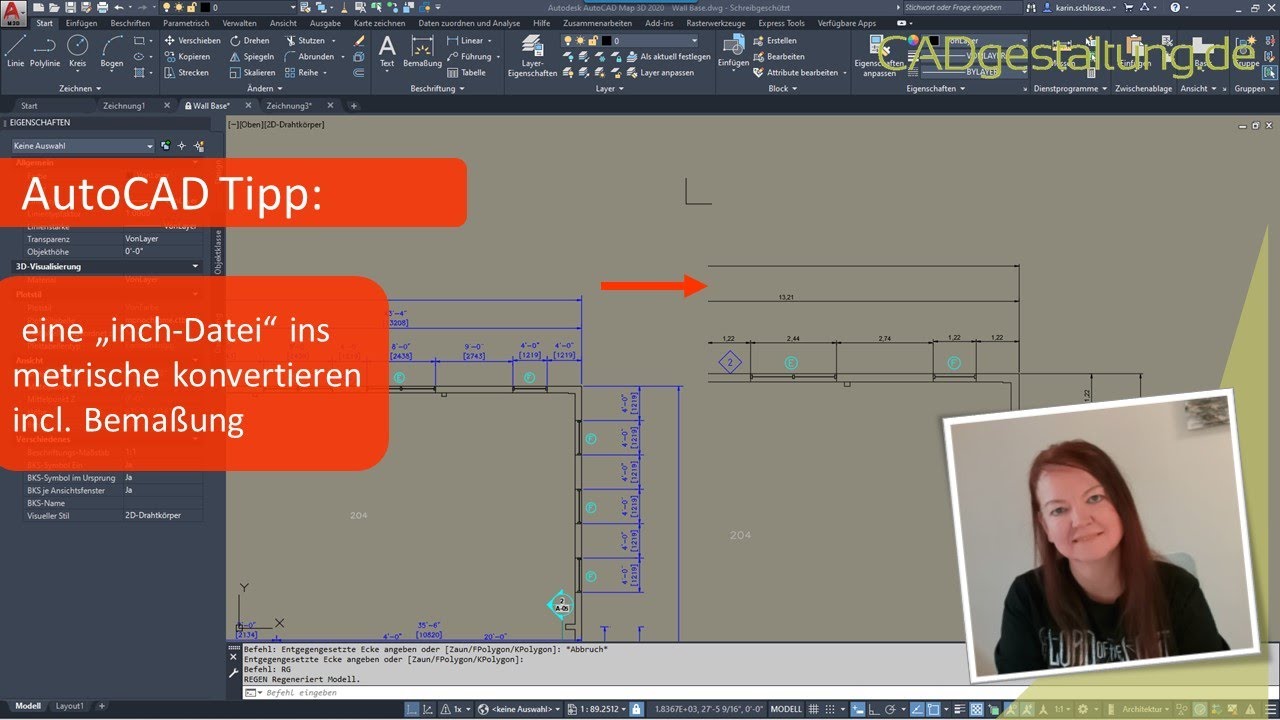 AutoCAD Tipp: eine inch dwg nach meter konvertieren, incl. Bemaßung