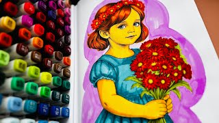 Relaxation coloring video, coloring tutorial , how to color with markers, slow and cosy coloring
