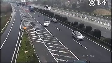 Car missed it exit and causes two semi trucks to crash
