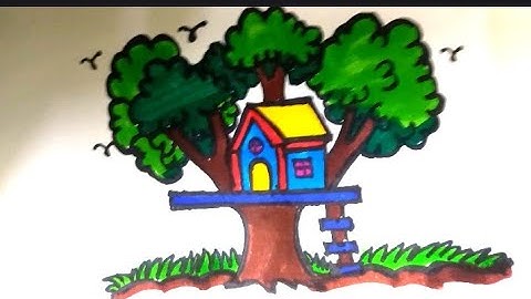 How to Draw a tree house/Easy landscape drawing/Easy Drawing ideas/tree house draw kaise kare steps