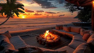 Beachfront Sunset🌤️Warm Campfire, Tropical Birdsong & Nature Beach Sounds | Relaxation & Sleep Well