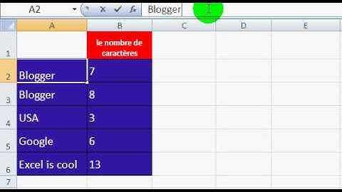 nbcar la fonction de Ms Excel qui compte le nombre de caractères ...