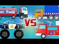 big truck battles|police monster truck| water tank| fire truck| garbage truck