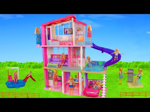 Barbie Dolls Unboxing: Dreamhouse Dollhouse W/ Bedroom, Doll Shower U0026 Toy Vehicles For Kids