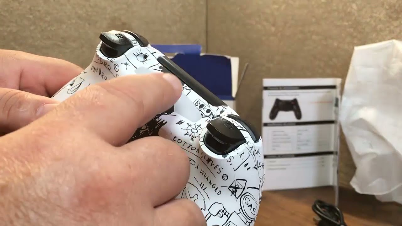 BMSARE Mando para PS4 Inalámbrico, Mando inalámbrico blanco con dibujos en negro compatible con PS4