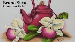 Chaleira com Orquídeas Pintura em Tecido Bruno Silva