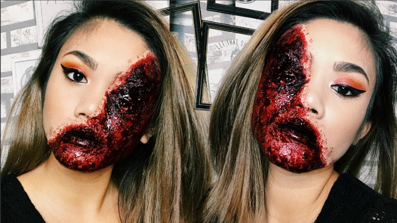 EASY HALLOWEEN: Half Bloody Flesh Makeup Tutorial - YouTube