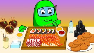 ASRM Sushi and Sashimi Mukbang  Challenge - Among Us Animation - Rainbow Game