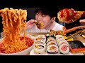 ASMR MUKBANG | 직접 만든 불닭볶음탕면 양념치킨 김밥 먹방 &레시피 FRIED CHICKEN AND FIRE NOODLES EATING