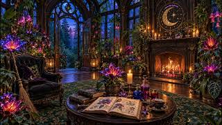 🎃 Halloween Fireplace Ambience 🔥 Witch’s Enchanted Conservatory | Crackling Fire Sounds