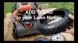 Add tread to lawn mower wheels