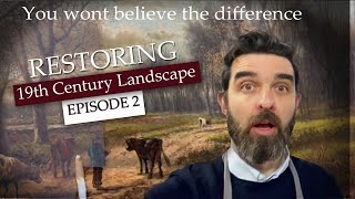 Restoring 19th Century landscape cleaning the painting and the frame part 2 #paintingrestoration