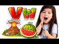 Learn Letters V W | Volcano & Watermelon Painting for Kids