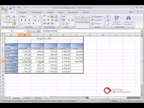 Update Excel Grundkurs format uebertragen