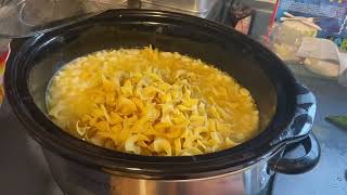 Comforting Chicken and Noodles in the crock pot.