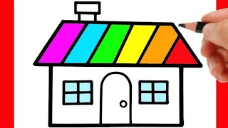House Drawing, Home, Rainbow, Cartoon, Coloring, Painting Drawing for kids and Toddlers