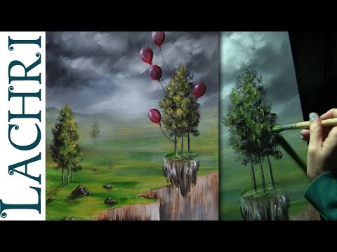 How to paint an easy surreal landscape in acrylics - speed painting w/ Lachri