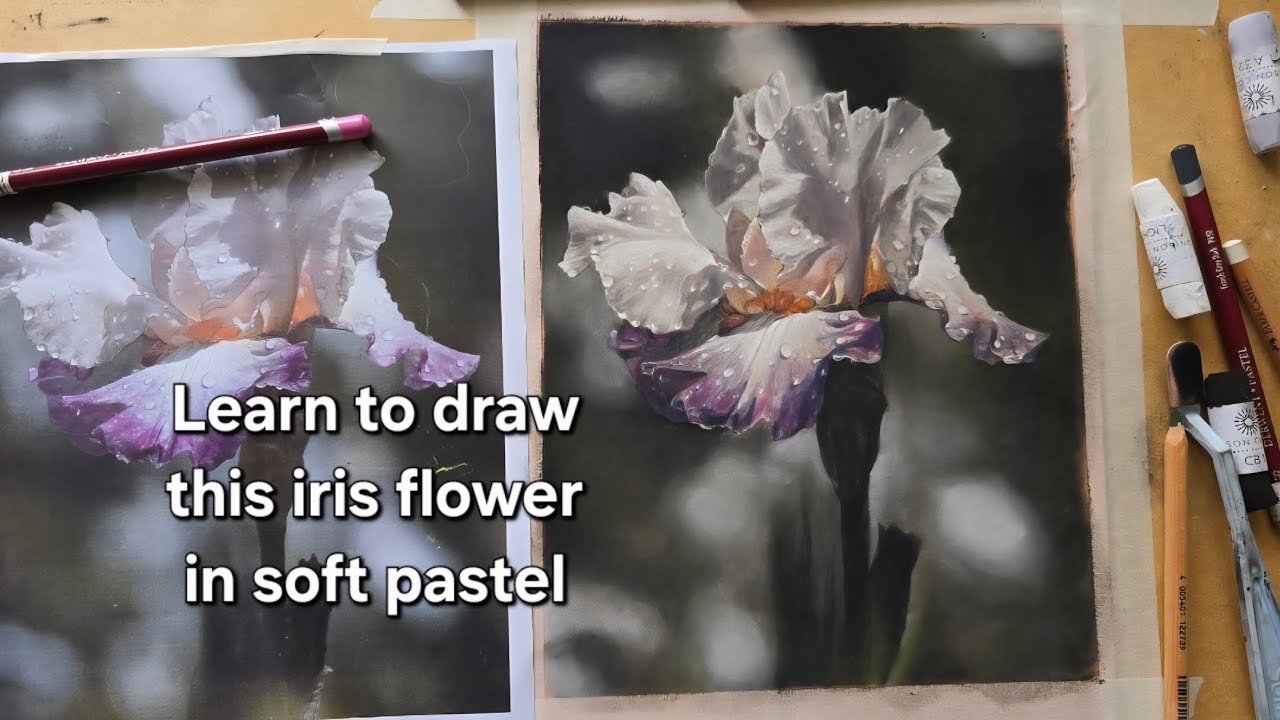 Soft Pastel Iris Tutorial | Bokeh Background, White Petals, Dew Drops & Colour Mixing