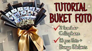 DIY BUKET FOTO SIMPEL || PHOTO BOUQUET TUTORIAL || WRAPPING HEMAT KERTAS CELLOPHANE