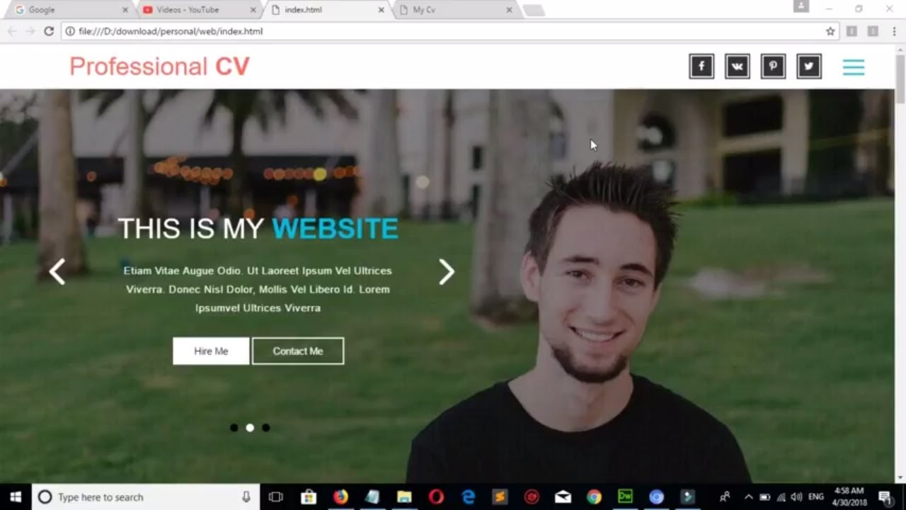 how to design a personal website using bootstrap 4 html5 css3 and jQuery | part second