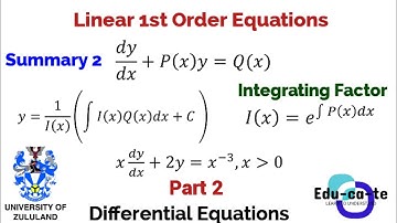 First Order Linear Differential Equations - Summary 2 (part 2)