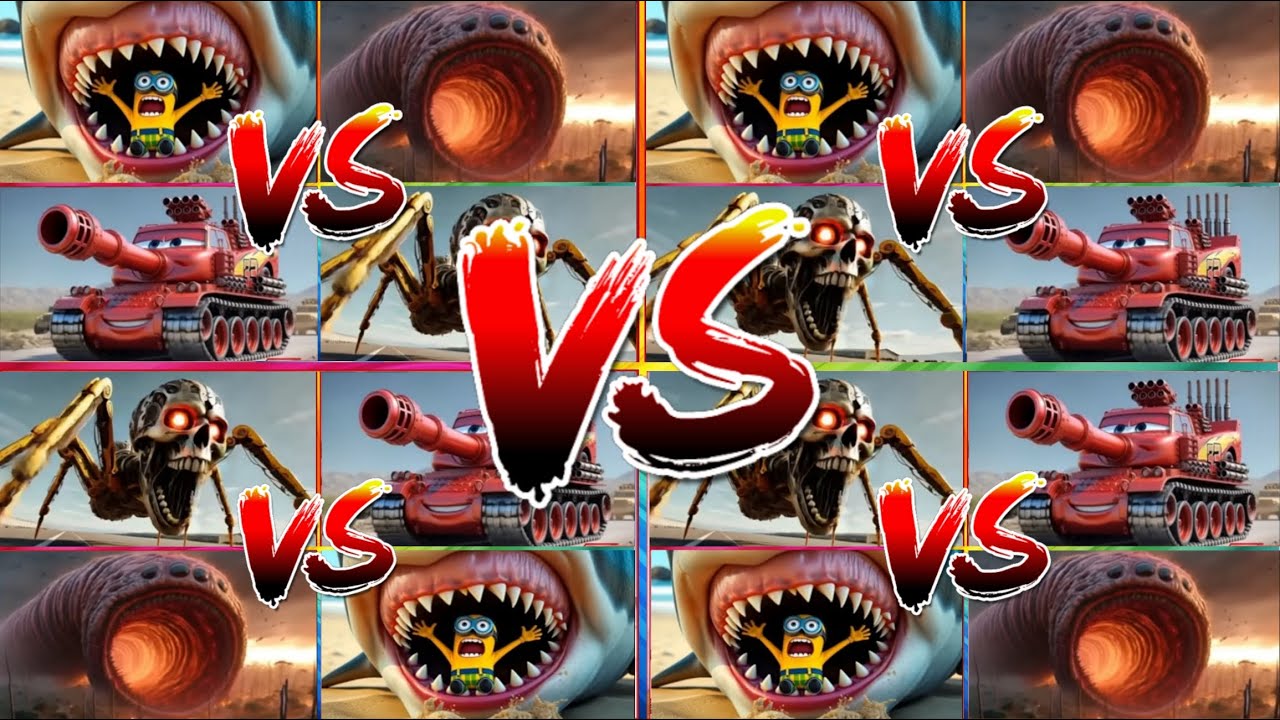 Mix videos Lightning McQueen Tank vs Excavator Monster vs Erosian worm vs Minions Tiles Hop EDM