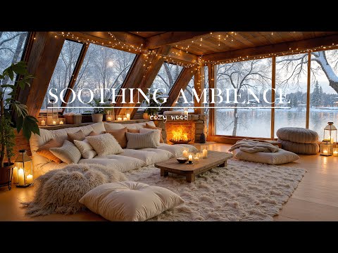 Relaxing Winter Jazz Cozy Lakeside Cabin At Dusk Smooth Jazz For Calm Focus 