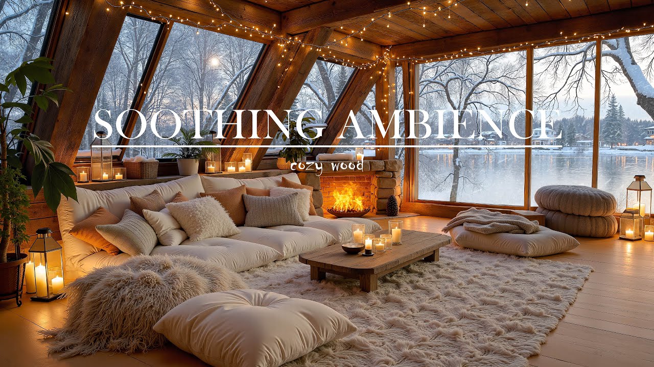 Relaxing Winter Jazz ❄️ Cozy Lakeside Cabin at Dusk | Smooth Jazz for Calm & Focus