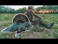 COYOTE TRIES TO STEAL MY TURKEY! - Bowhunting Turkeys Without a Blind!