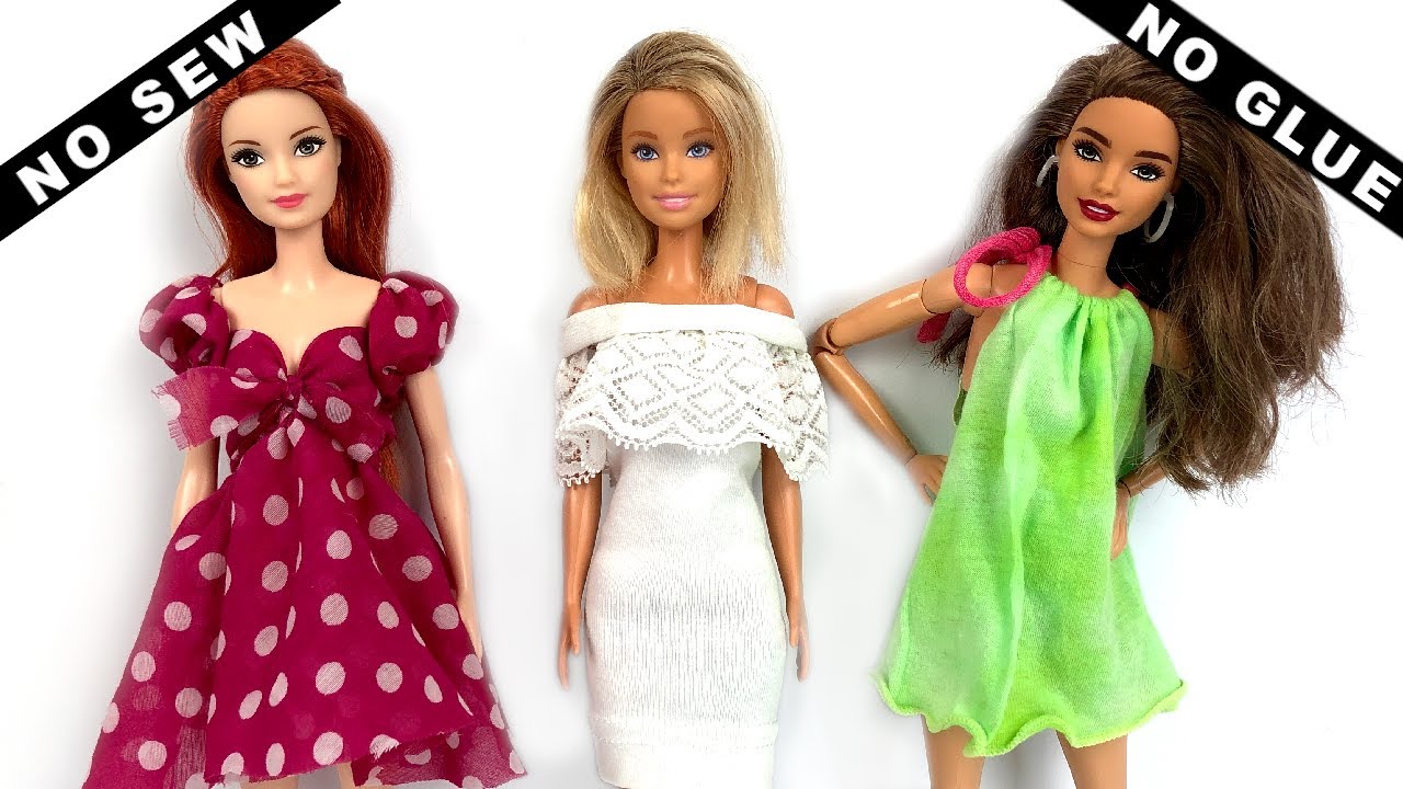 3 vestidos sin coser DIY paso a paso Mundo Doll