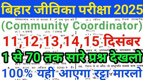 Bihar Jeevika Community Coordinator 11 December to 15 December Expected Question Paper 2025