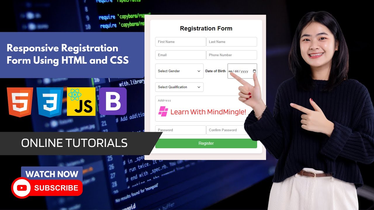 Create Responsive Registration Form | HTML CSS Tutorial | Learn with ...